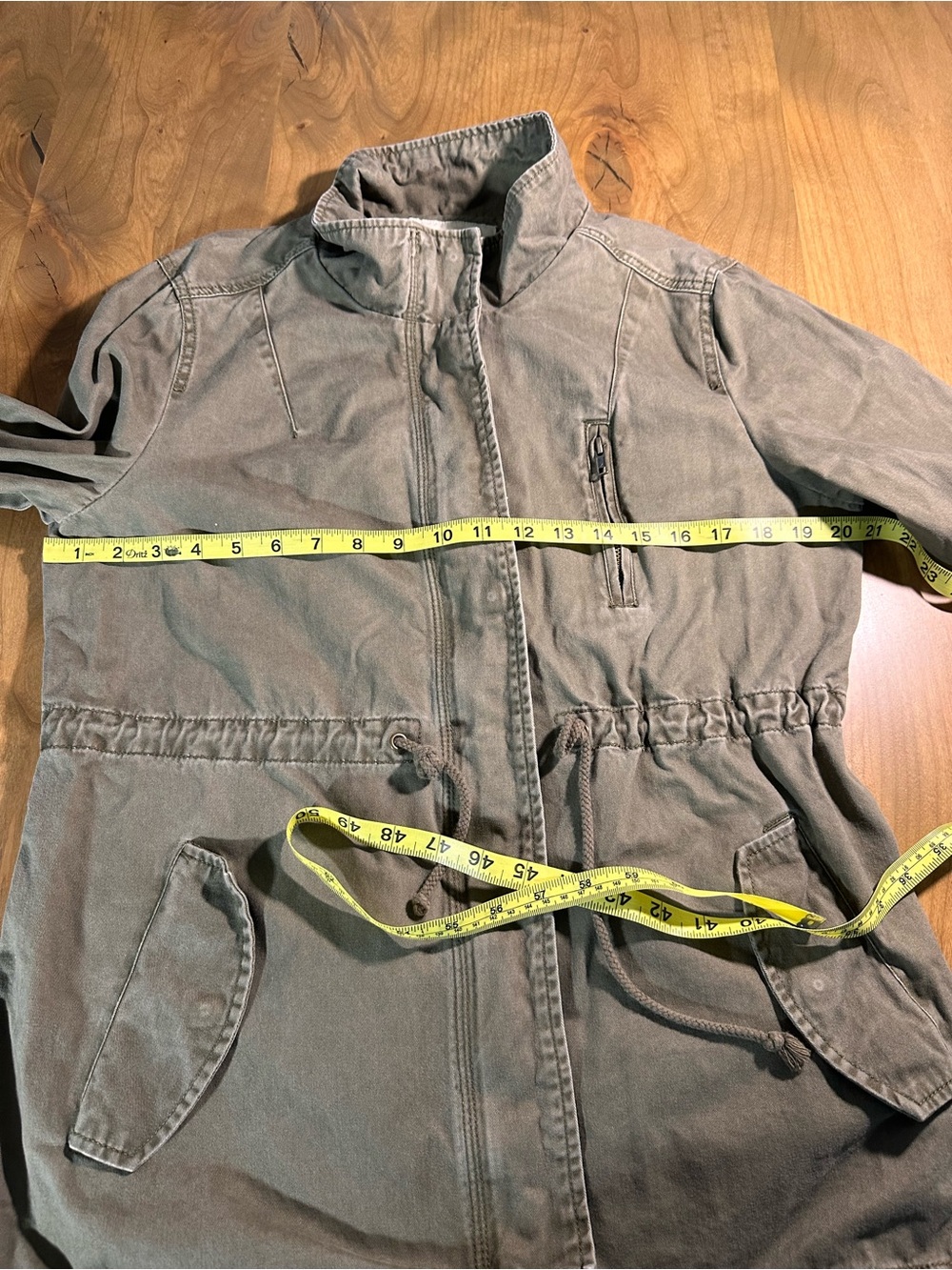 Per Se Olive Utility Anorak Jacket Cotton Drawstring Cargo Large - Picture 5 of 9